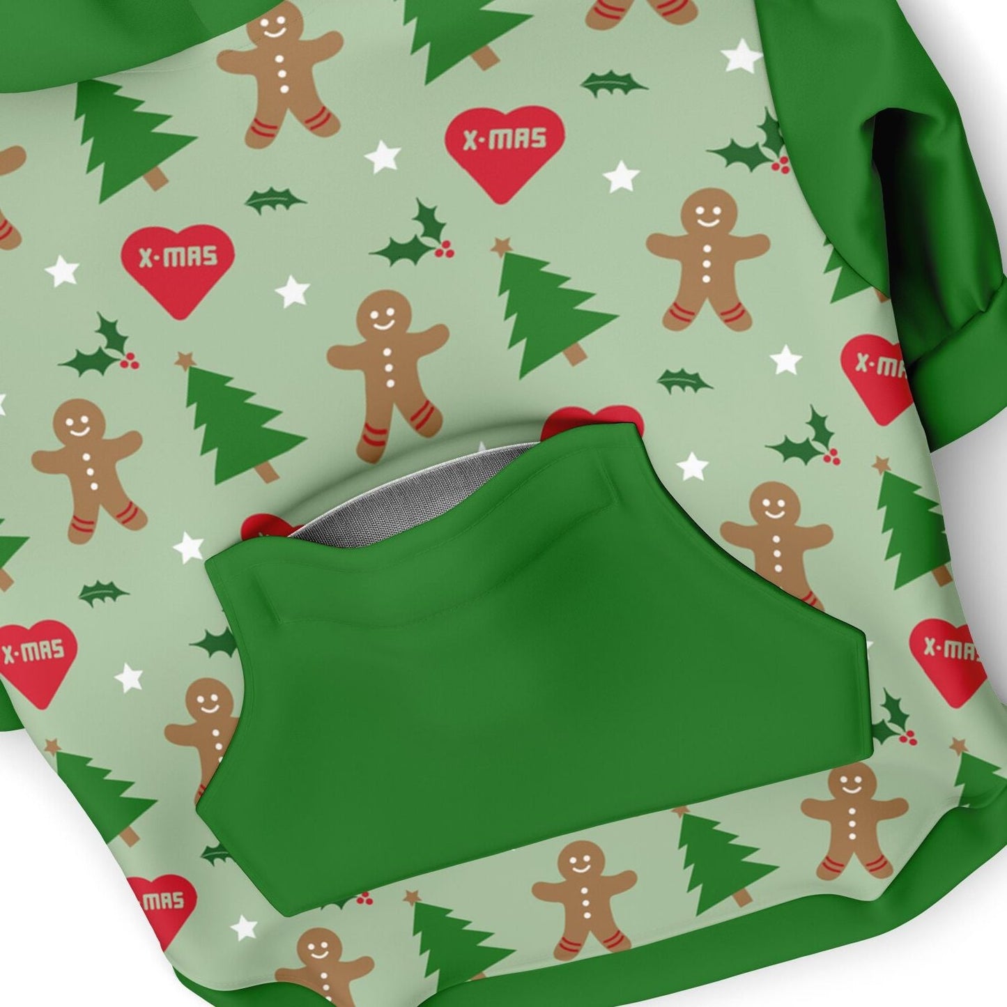 Gingerbread Man & Xmas Tree Dog Zip-Up Hoodie - Green