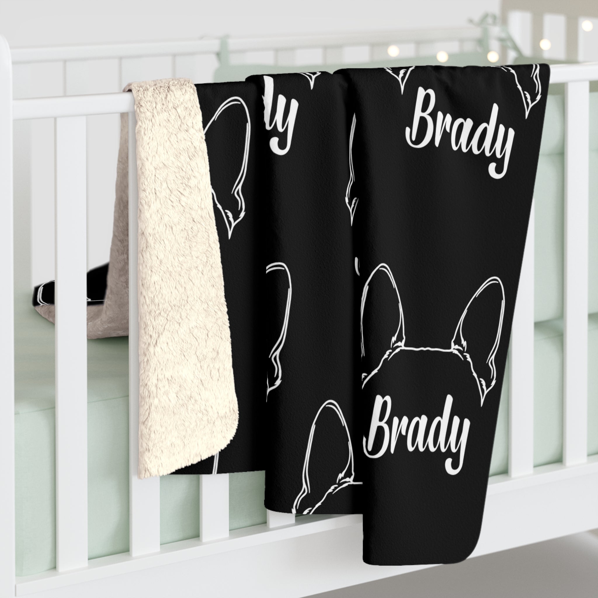 Personalized Boston Terrier Sherpa Fleece Blanket - Big Ears with Dog Name
