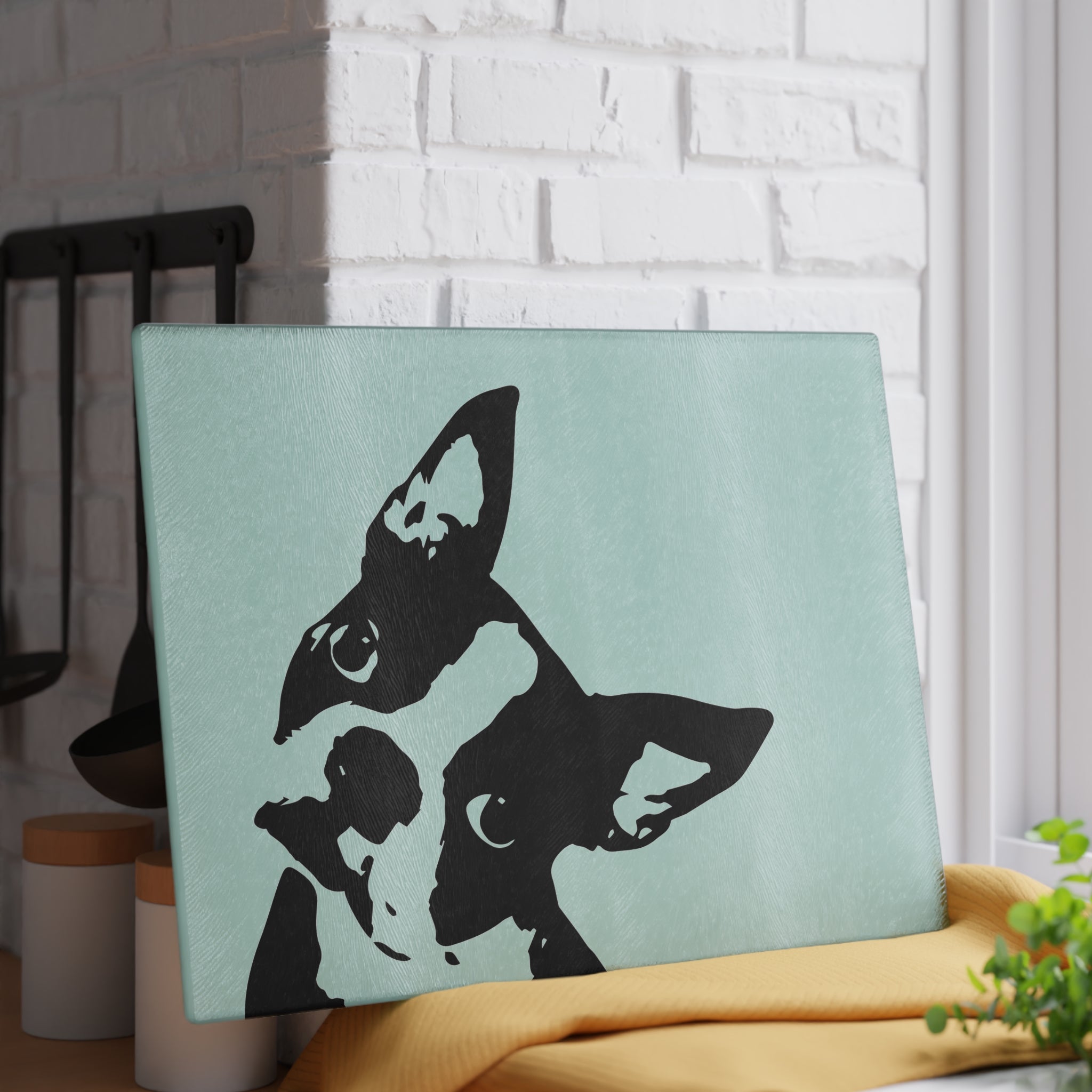 Boston Terrier Head Tilt Glass Cutting Board