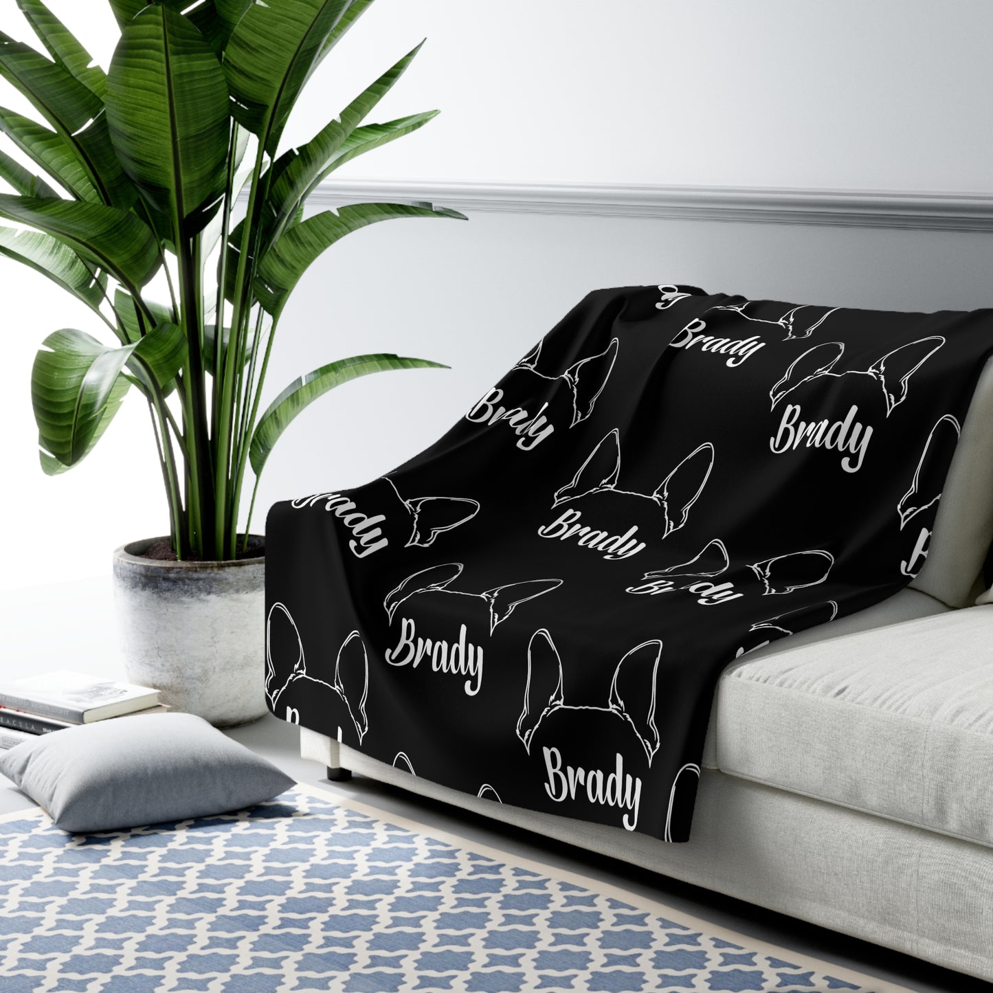 Personalized Boston Terrier Sherpa Fleece Blanket - Big Ears with Dog Name