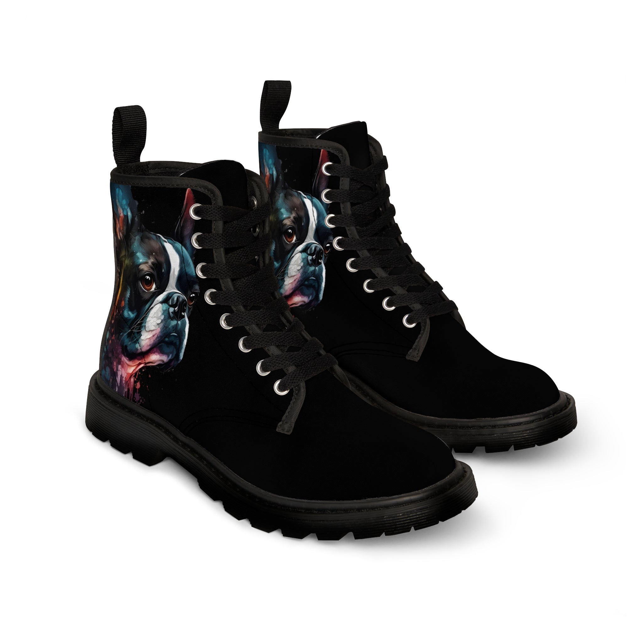 Boston Terrier Art - Women's Martin Canvas Boots