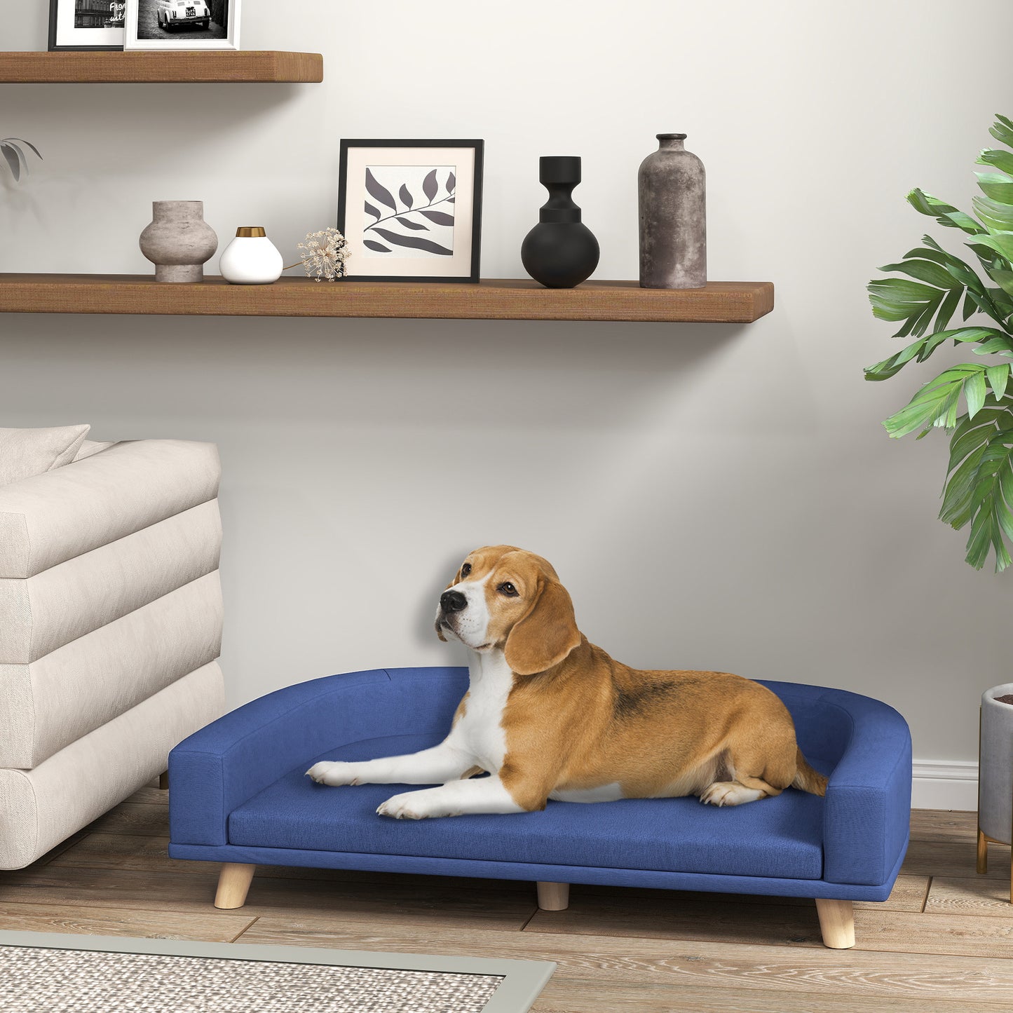 Dog Sofa Couch Bed With Washable Cushion - Blue
