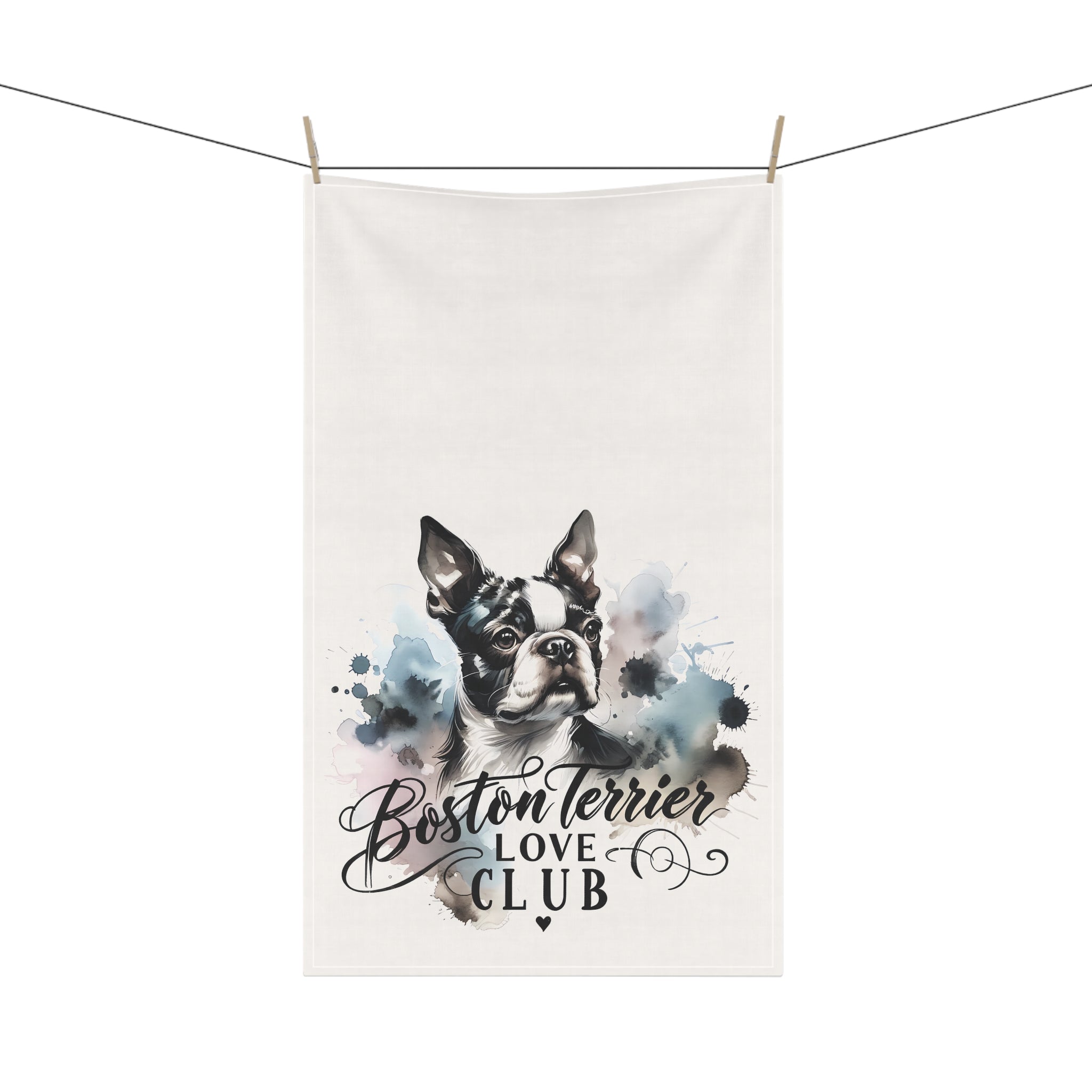 Elegant Watercolor Boston Terrier Art Kitchen Towel - Boston Terrier Love Club