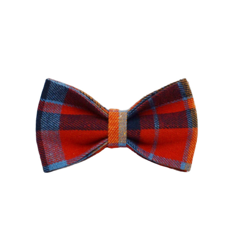 Blue Red Orange Plaid Dog Harness - Dog Collar - Dog Bow Tie - Dog Leash