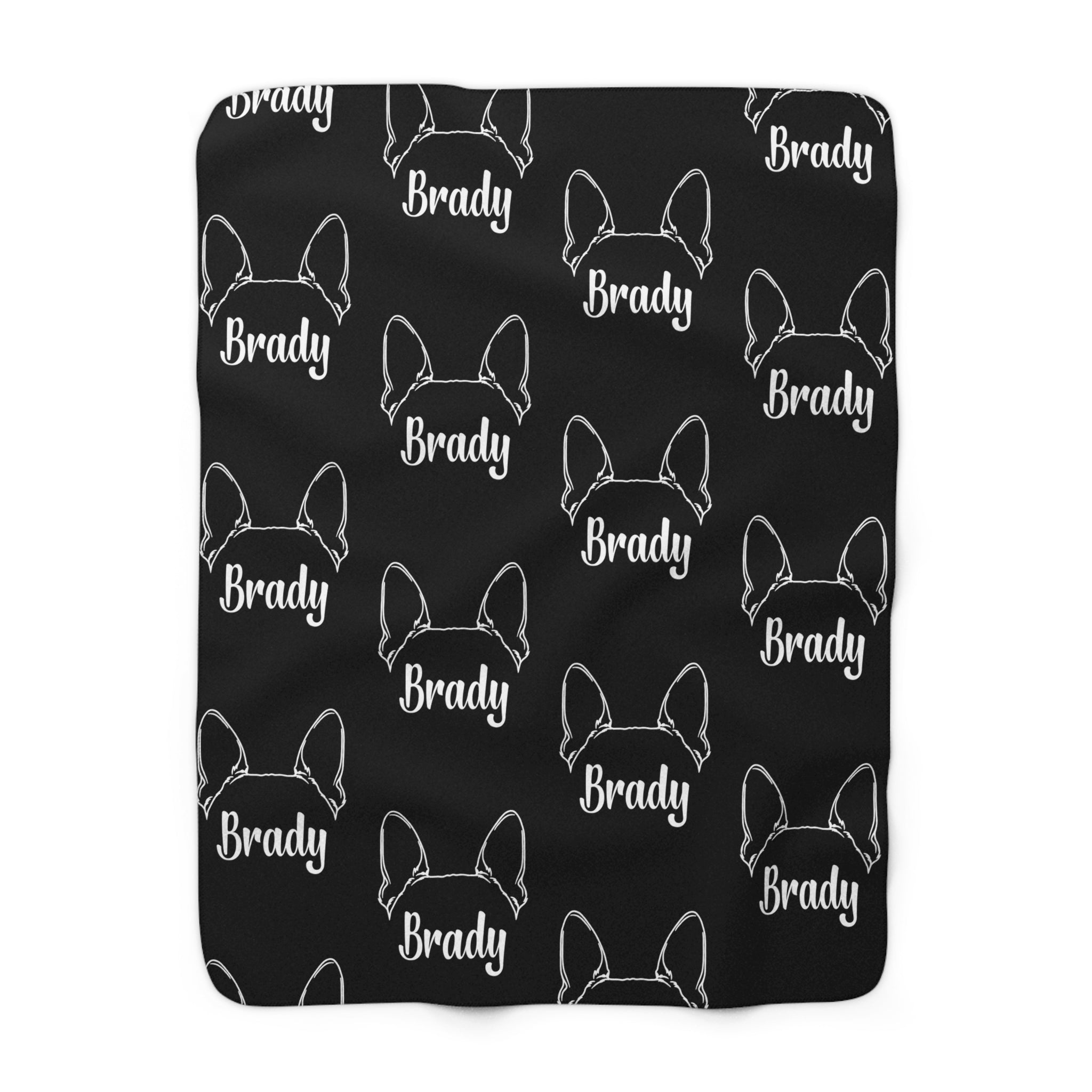 Personalized Boston Terrier Sherpa Fleece Blanket - Big Ears with Dog Name