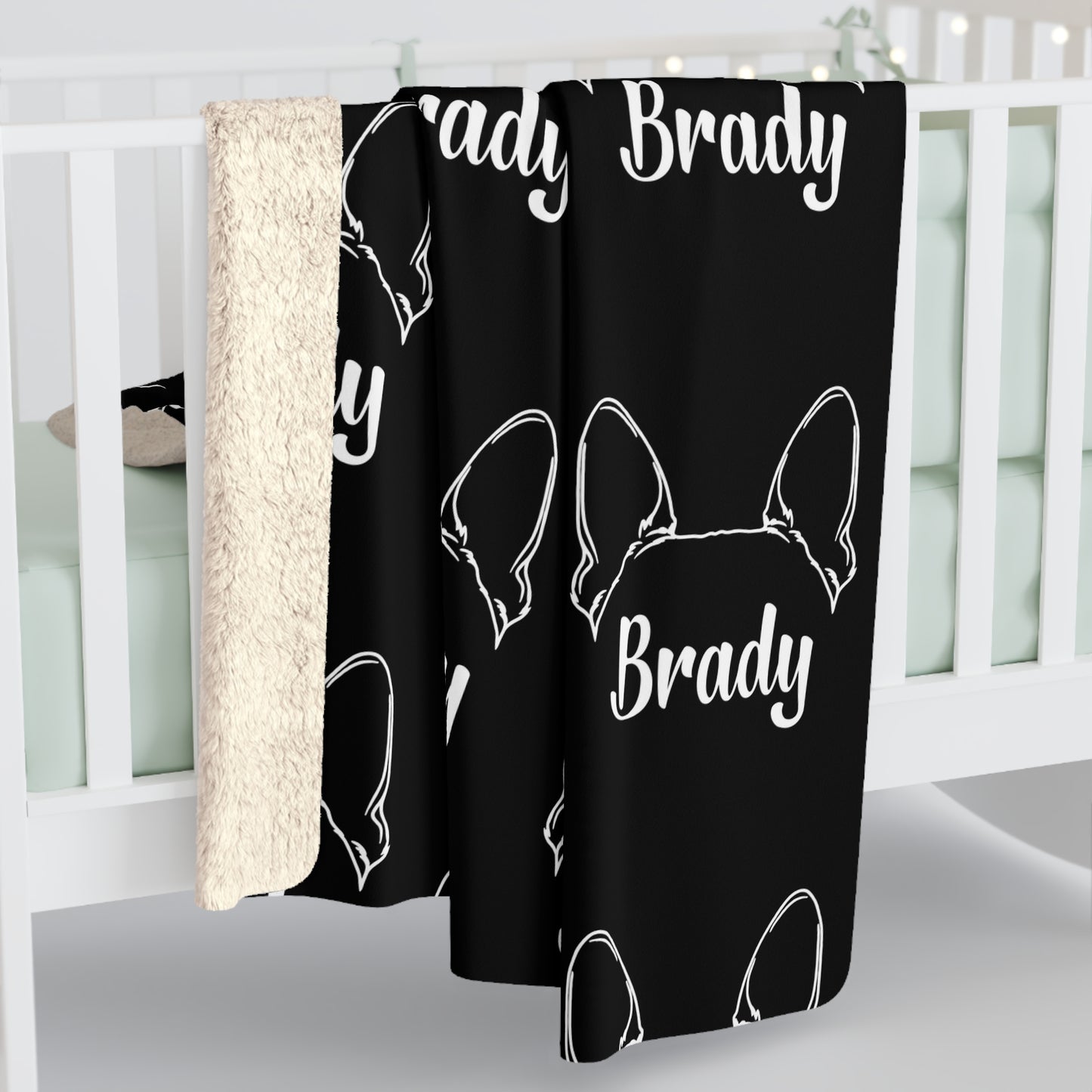 Personalized Boston Terrier Sherpa Fleece Blanket - Big Ears with Dog Name