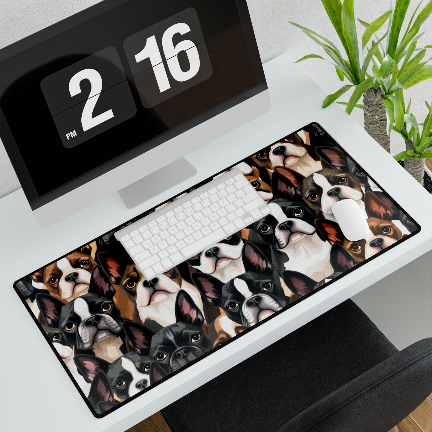 Boston Terrier Dogs Crowd Desk Mat - Stylish Office Accessory for Pet Lovers