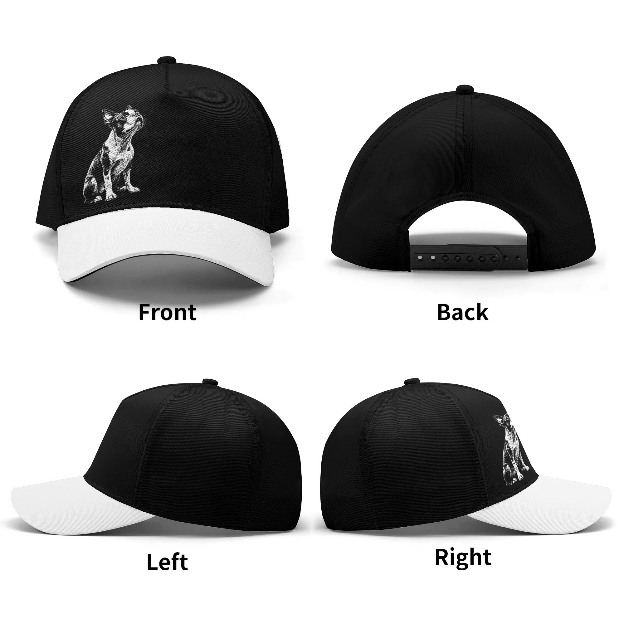 Boston Terrier Dog Sits - Black And White Baseball Cap