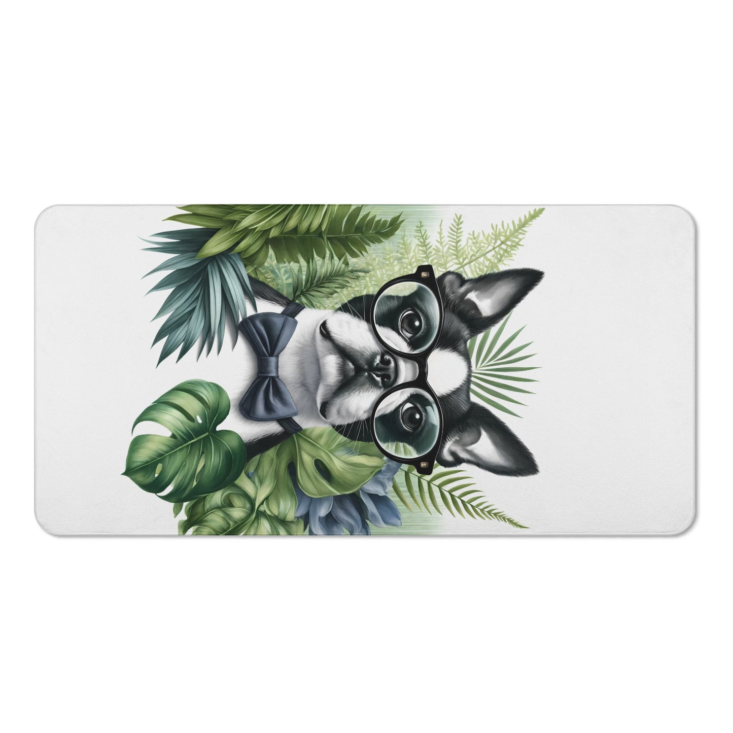 Tropical Elegance: Scholarly Boston Terrier Watercolor Beach Towel