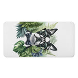 Tropical Elegance: Scholarly Boston Terrier Watercolor Beach Towel