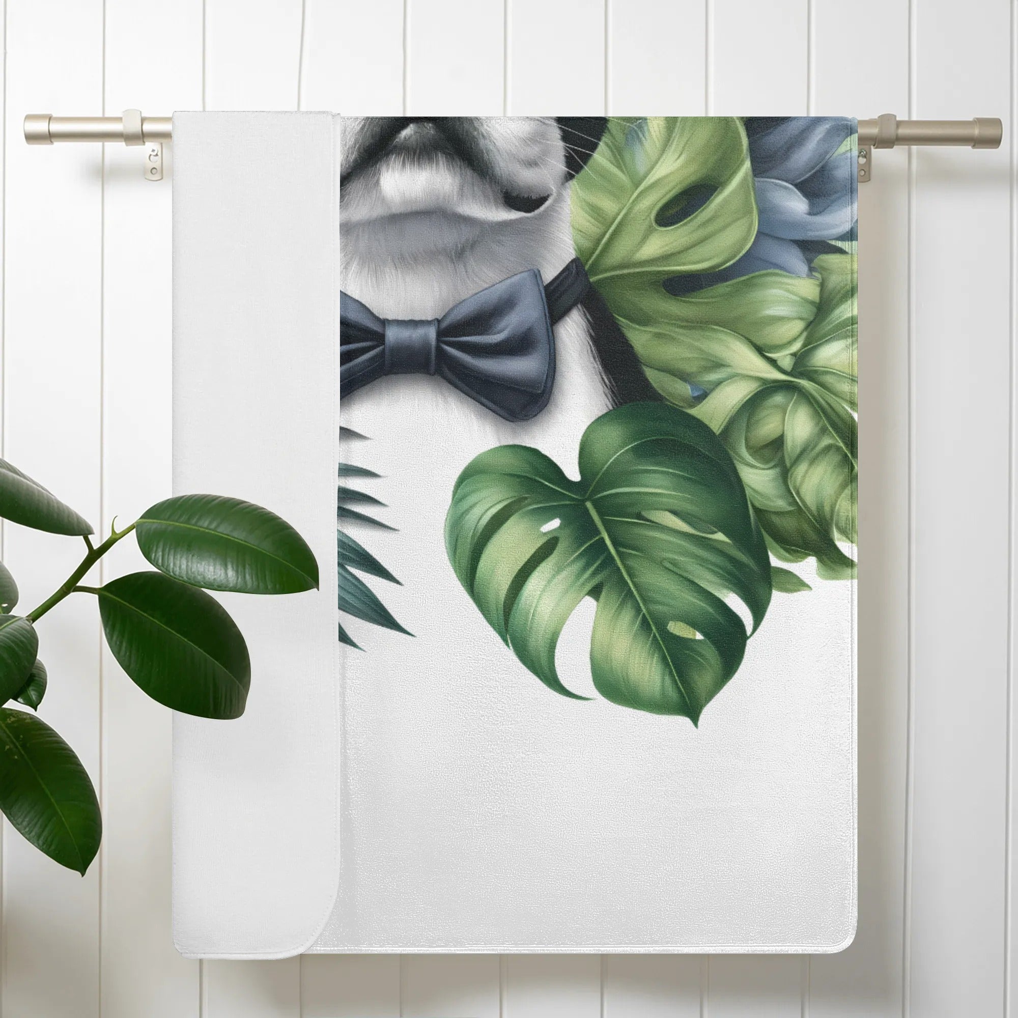 Tropical Elegance: Scholarly Boston Terrier Watercolor Beach Towel