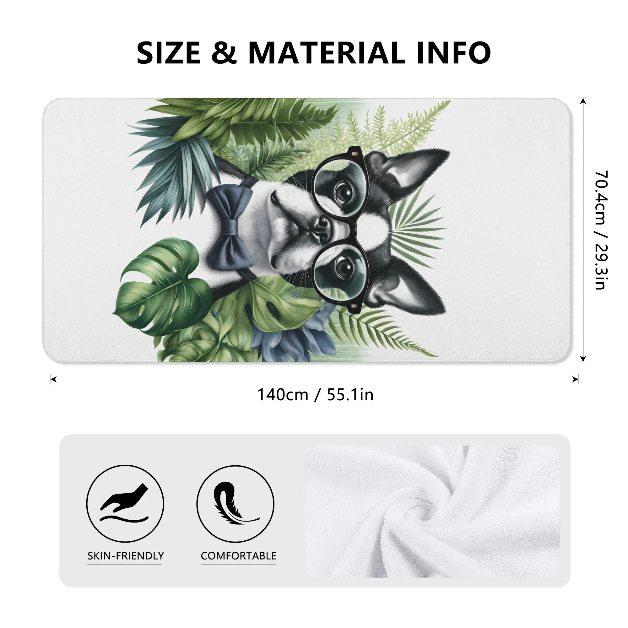 Tropical Elegance: Scholarly Boston Terrier Watercolor Beach Towel