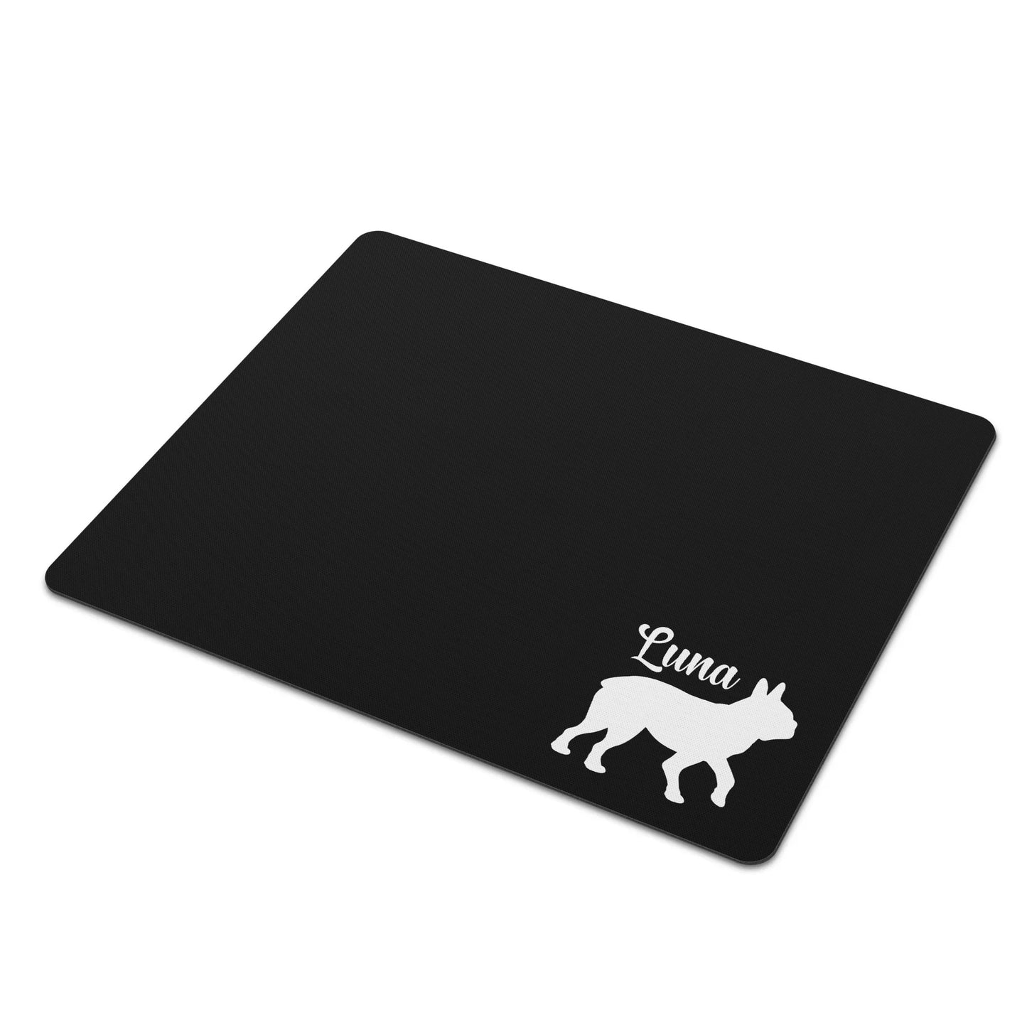 Custom Name with Boston Terrier Silhouette Square Rubber Mouse Mat Pad - Black