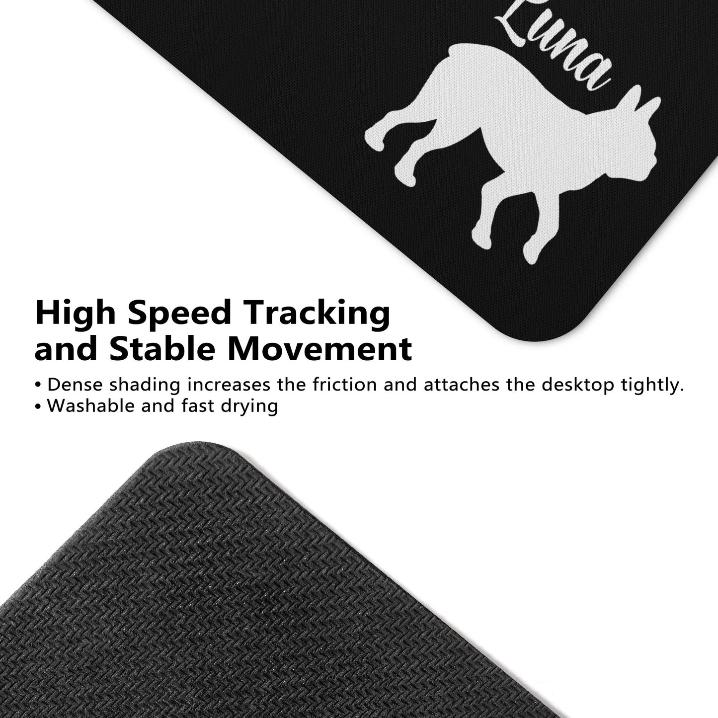 Custom Name with Boston Terrier Silhouette Square Rubber Mouse Mat Pad - Black