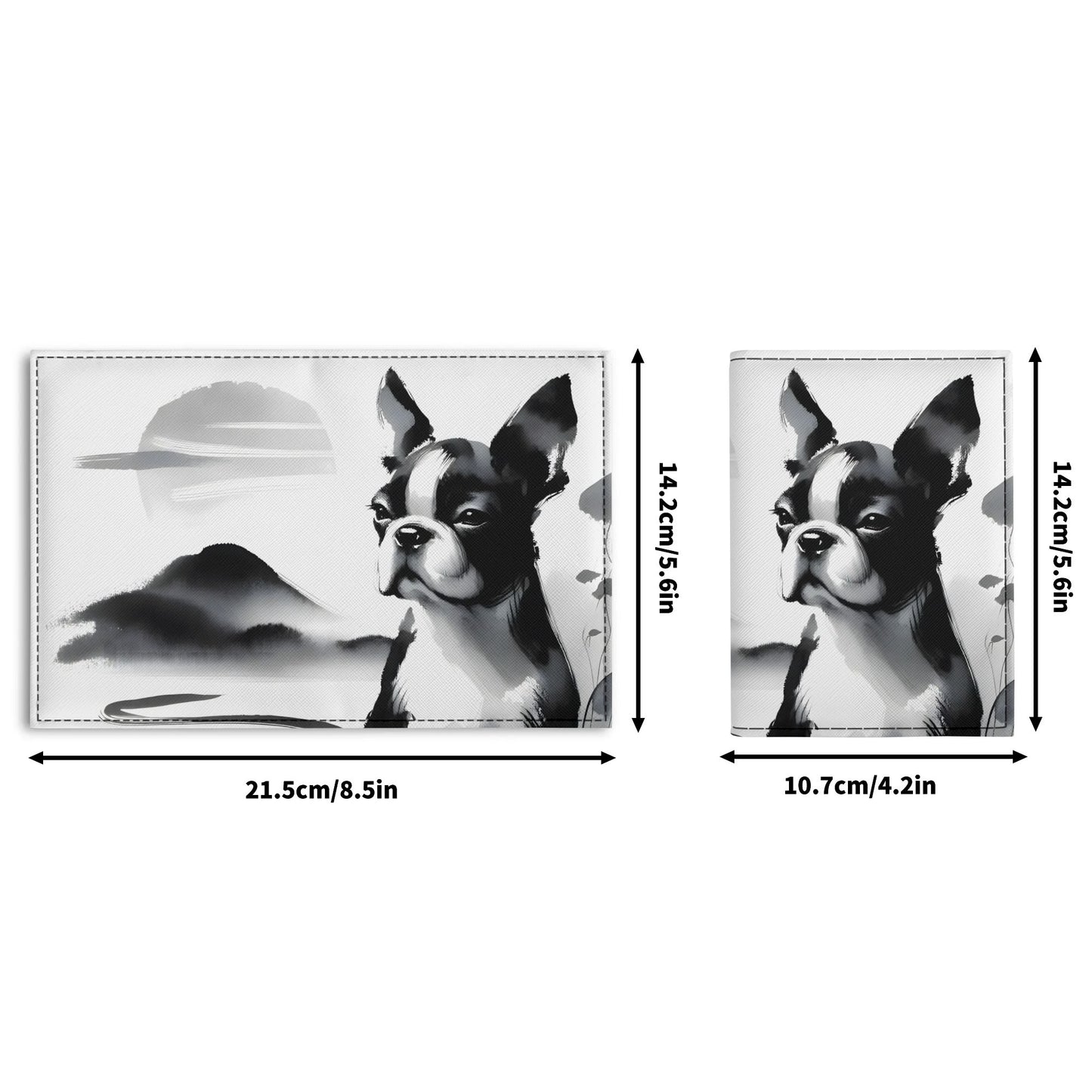 Japanese-Inspired Ink Wash Painting PU Leather Passport Case Business Name ID Card Holder