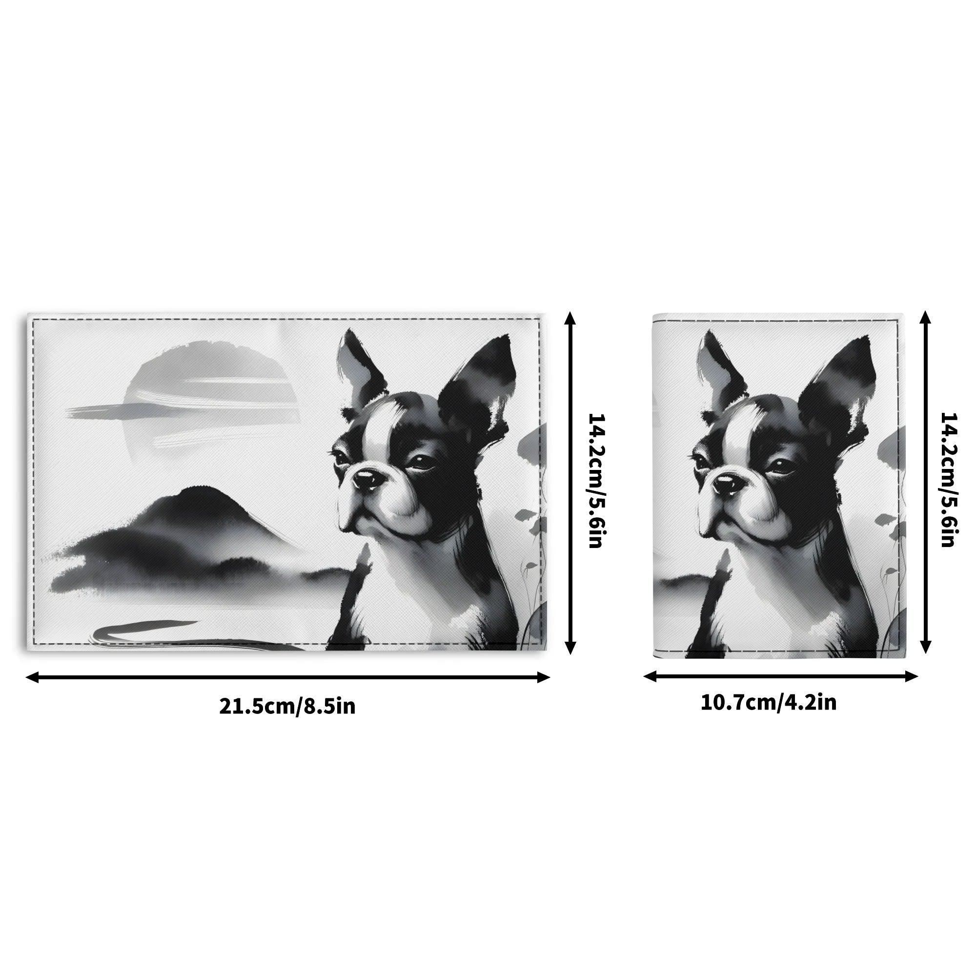 Japanese-Inspired Ink Wash Painting PU Leather Passport Case Business Name ID Card Holder