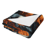 Autumnal Pumpkin Boston Terrier Dog Face Flannel Blanket