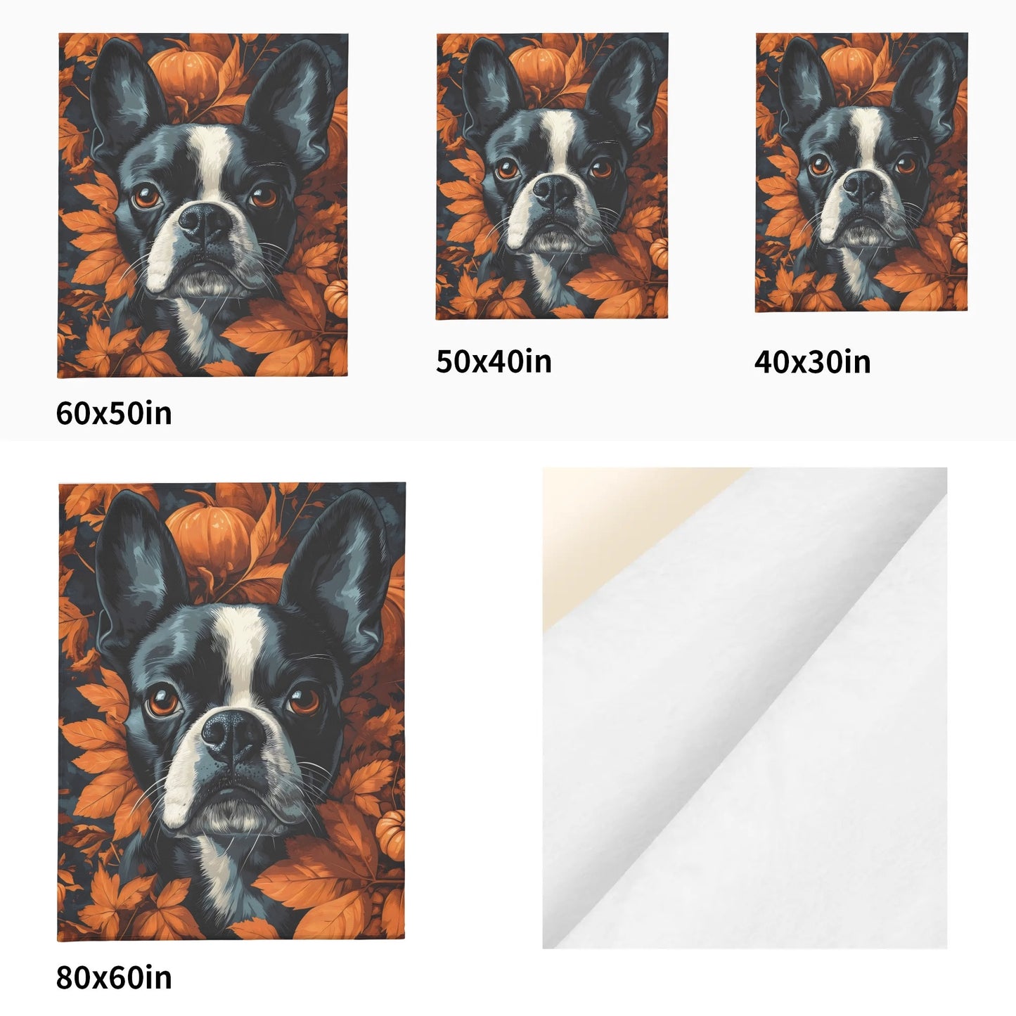 Autumnal Pumpkin Boston Terrier Dog Face Flannel Blanket