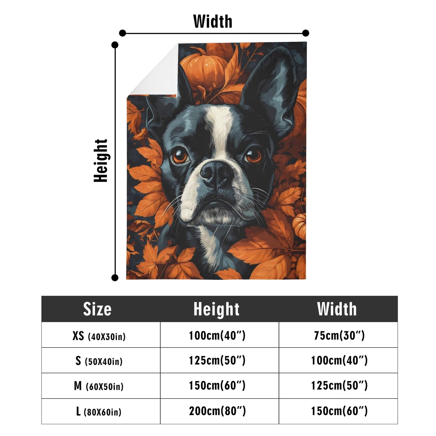 Autumnal Pumpkin Boston Terrier Dog Face Flannel Blanket