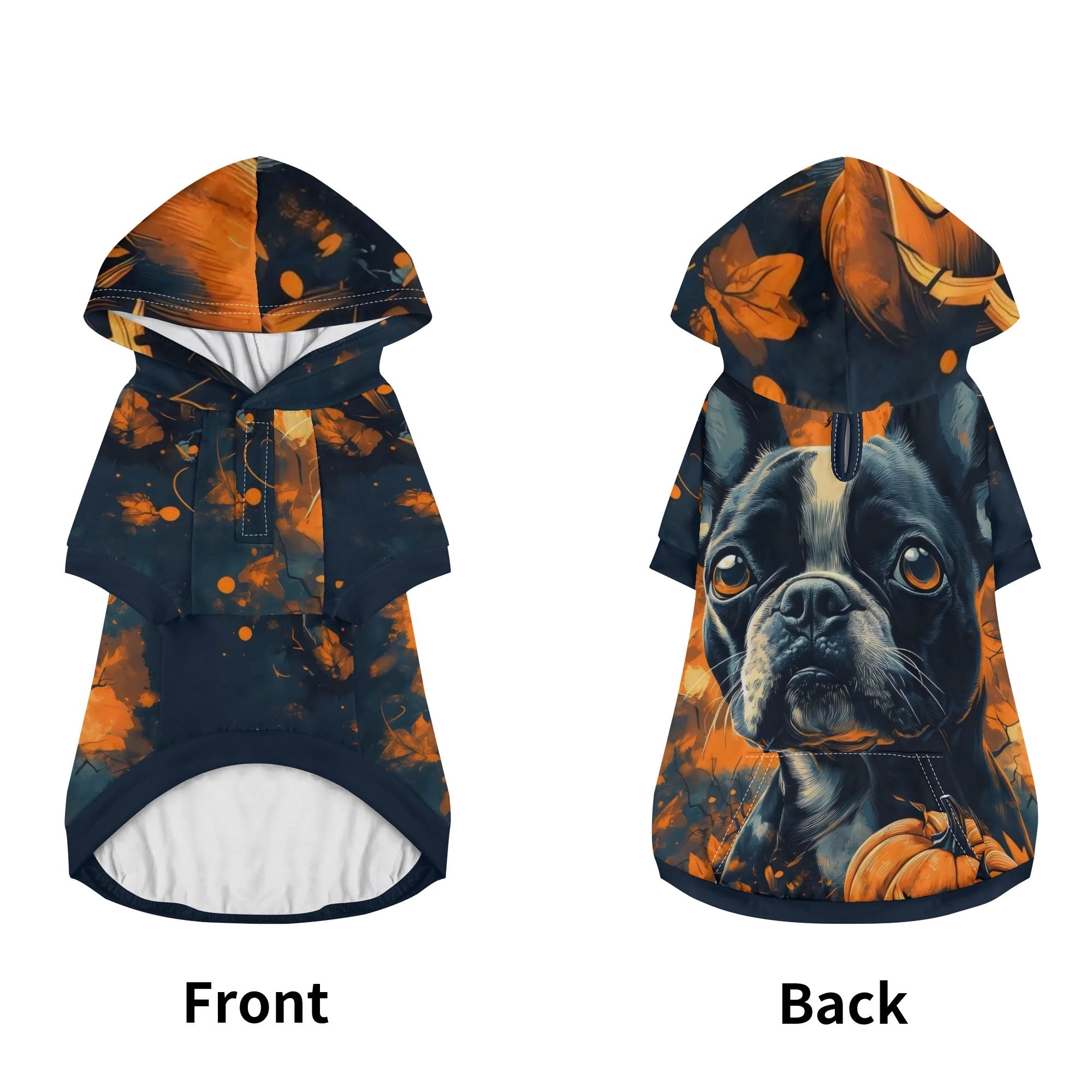 Halloween Pumpkin Boston Terrier Dog Pet Clothes Outfit Pullover Hoodie