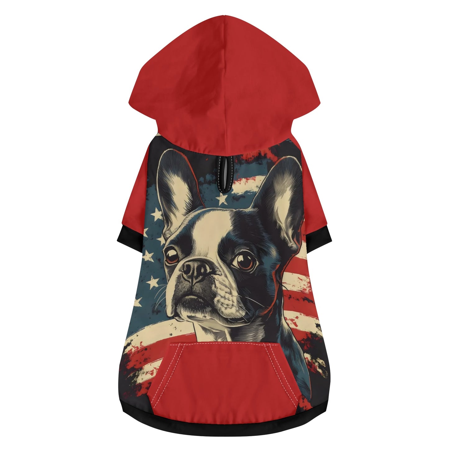 Patriotic Boston Terrier USA Flag Dog Pullover Hoodie
