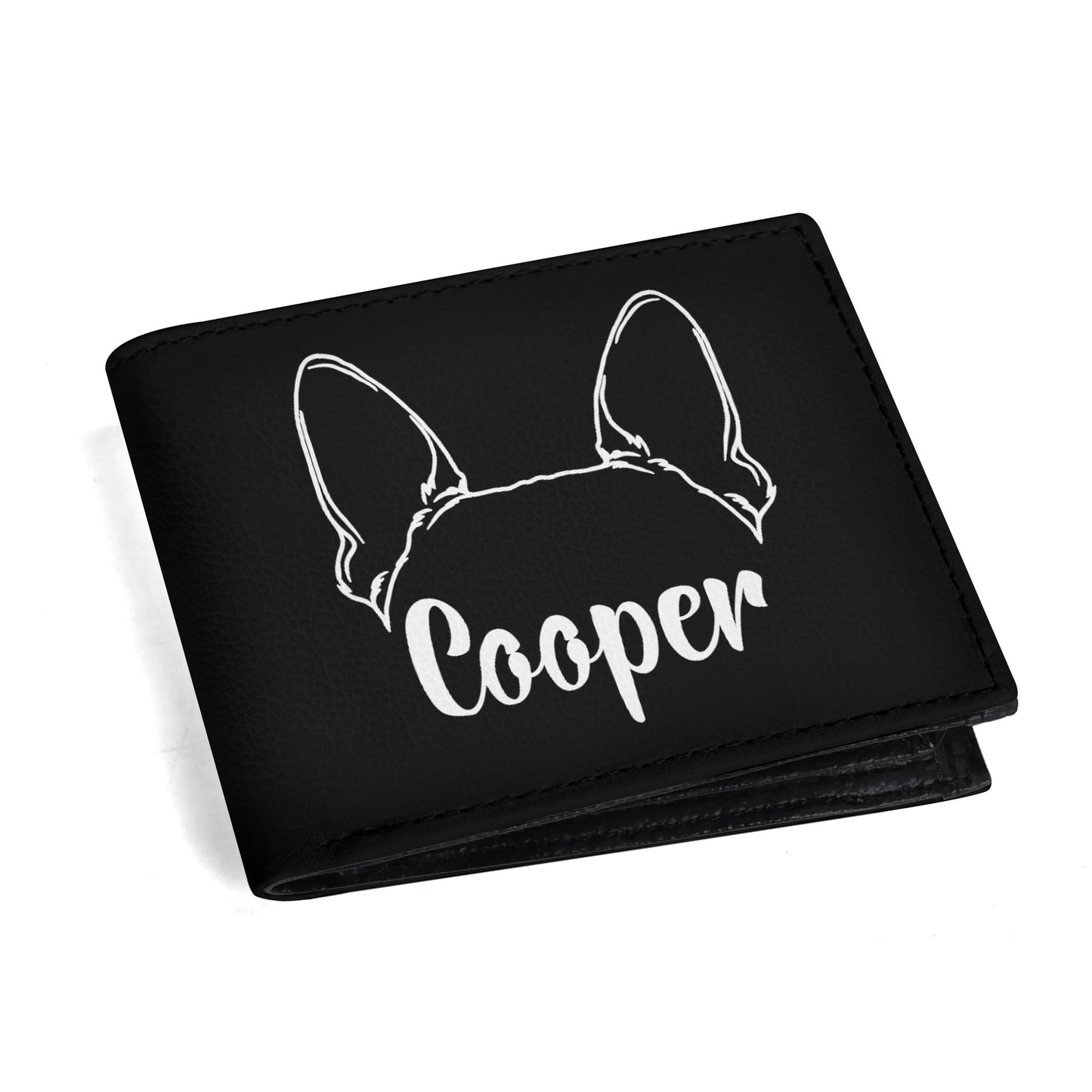 Personalized Mens Minimalist PU Leather Wallet - Big Ears With Boston Terrier Name