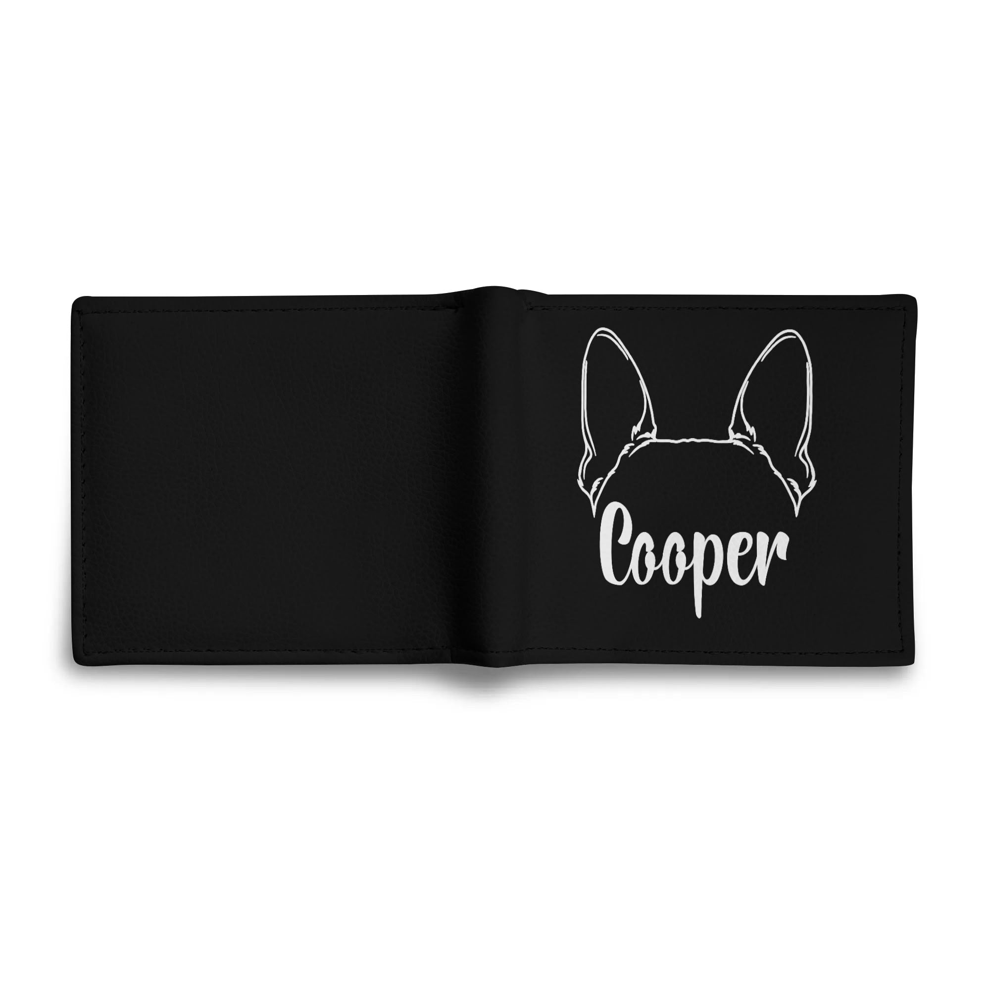 Personalized Mens Minimalist PU Leather Wallet - Big Ears With Boston Terrier Name