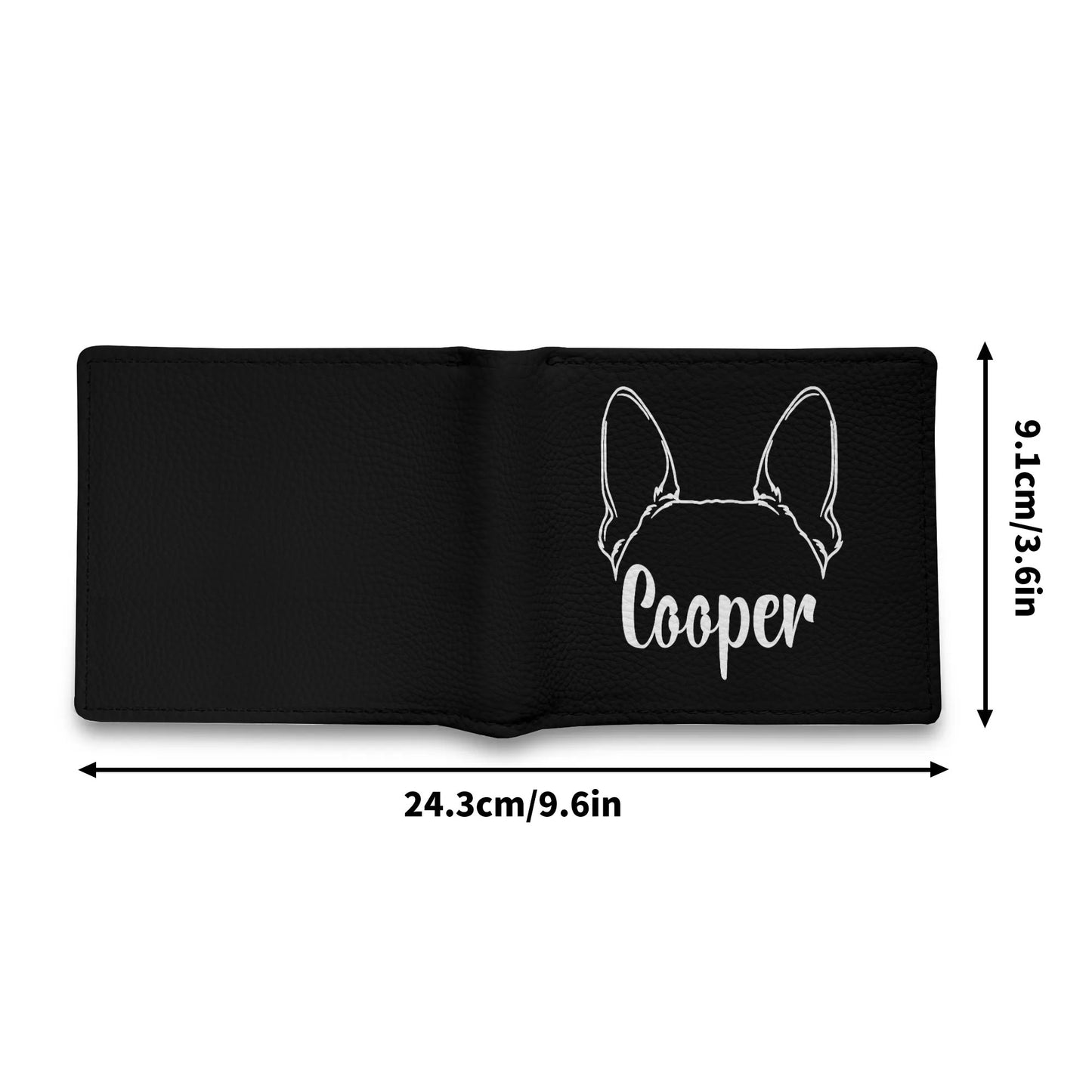 Personalized Mens Minimalist PU Leather Wallet - Big Ears With Boston Terrier Name