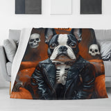 Halloween Boston Terrier Trick or Treat Flannel Blanket