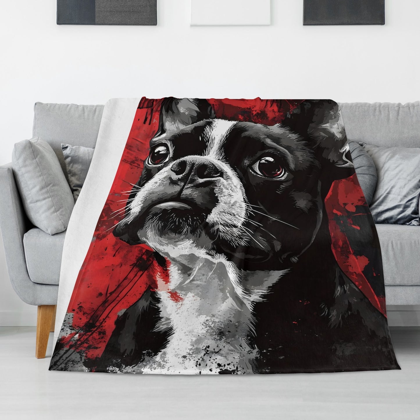 Grunge Boston Terrier Flannel Blanket - 4 Cozy Sizes for Ultimate Comfort and Style