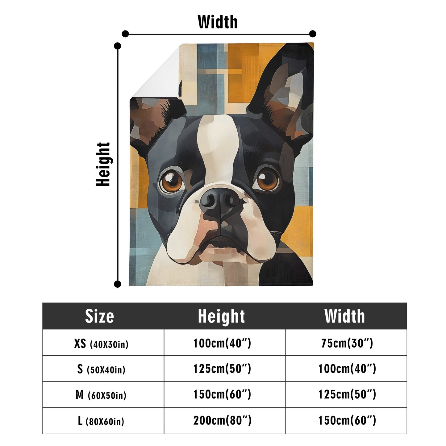 Cozy Flannel Blanket with Modern Boston Terrier Art - Available in 4 Sizes