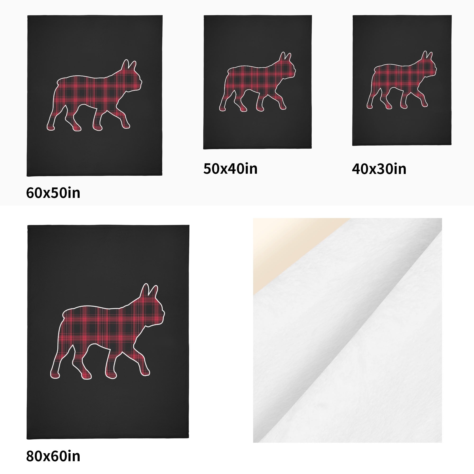 Black and Red Plaid Boston Terrier Silhouette Flannel Blanket - 4 Sizes
