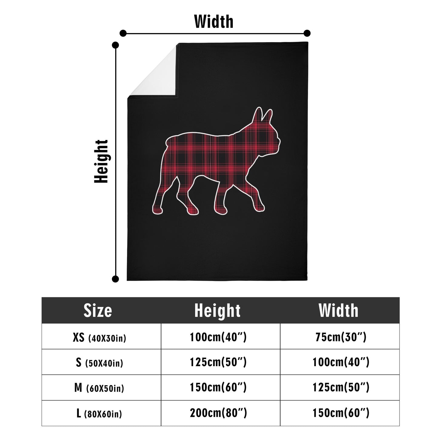 Black and Red Plaid Boston Terrier Silhouette Flannel Blanket - 4 Sizes