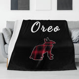 Personalized Boston Terrier Flannel Blanket - 4 Sizes - Red Plaid Dog Silhouette with Name