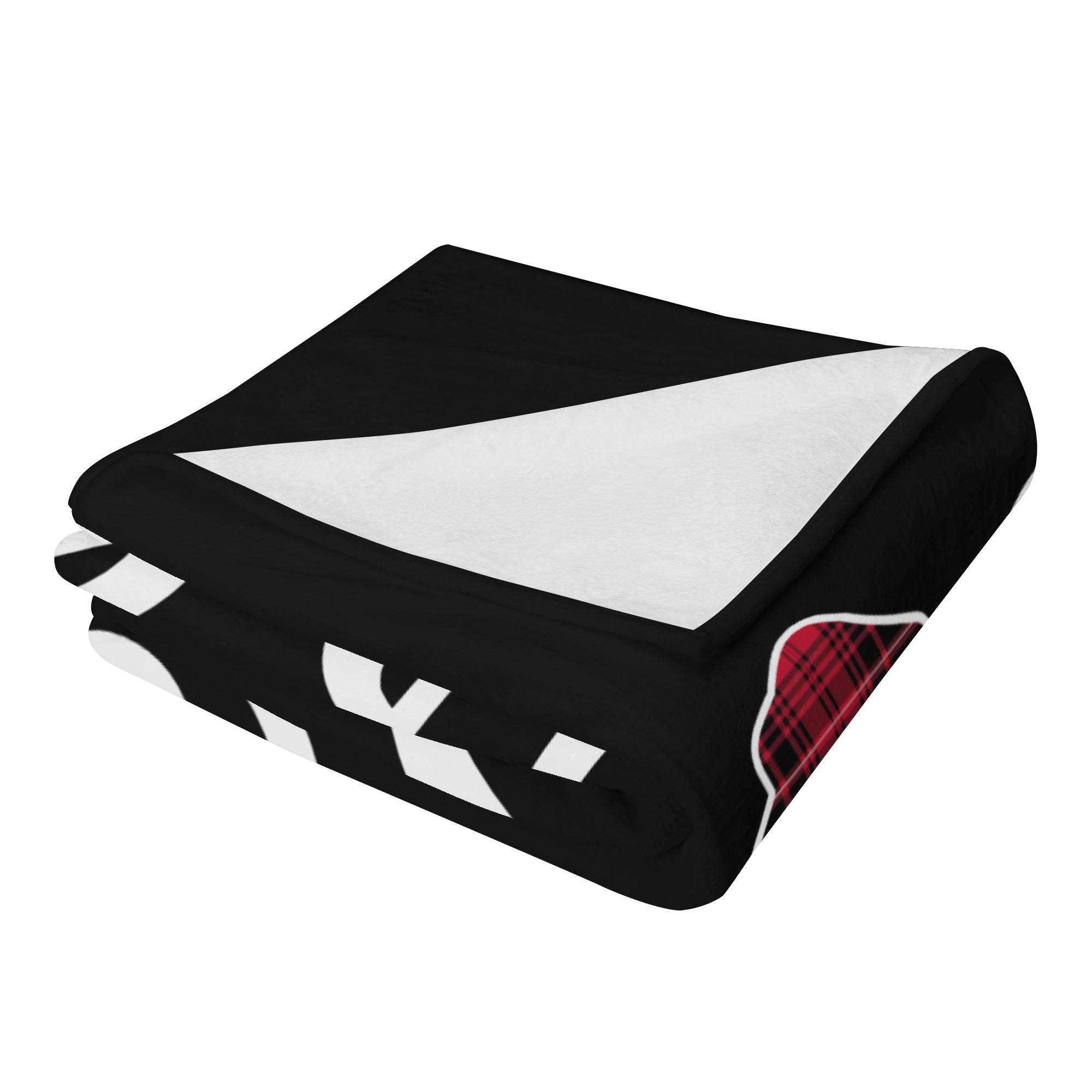 Personalized Boston Terrier Flannel Blanket - 4 Sizes - Red Plaid Dog Silhouette with Name