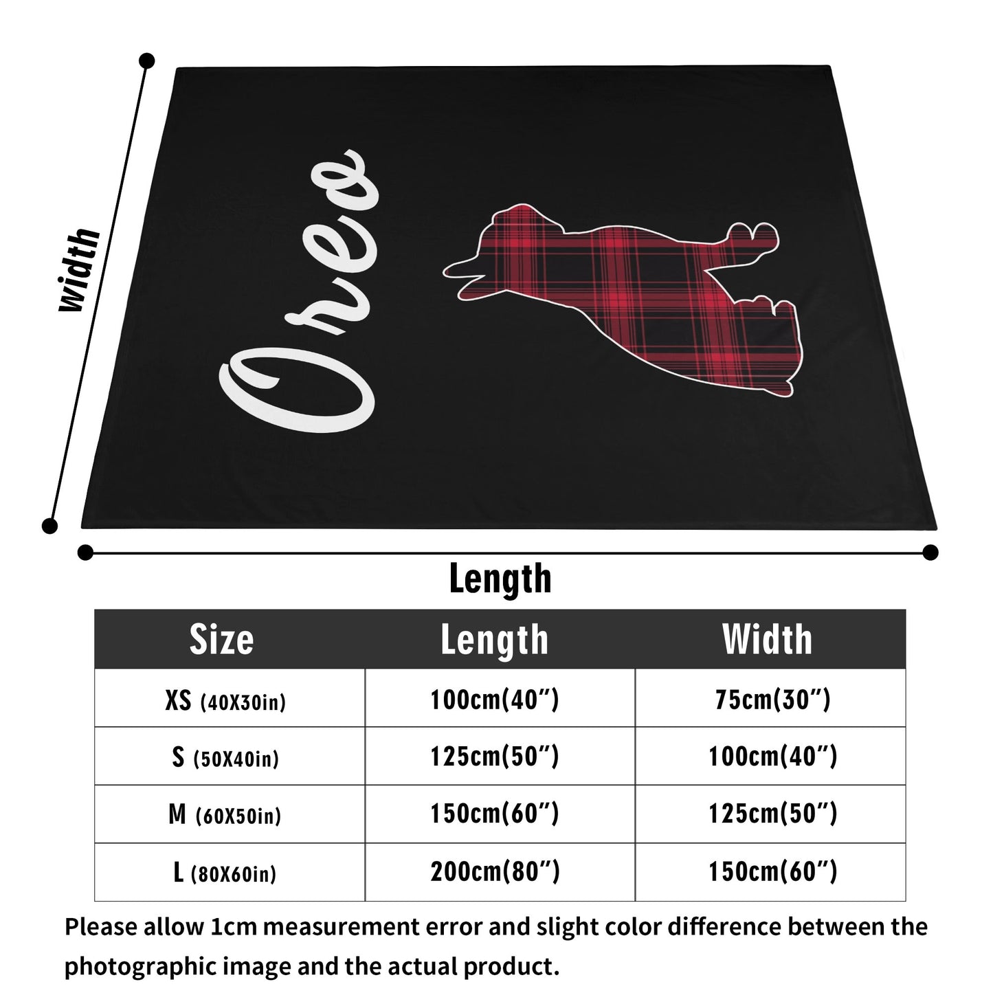 Personalized Boston Terrier Flannel Blanket - 4 Sizes - Red Plaid Dog Silhouette with Name