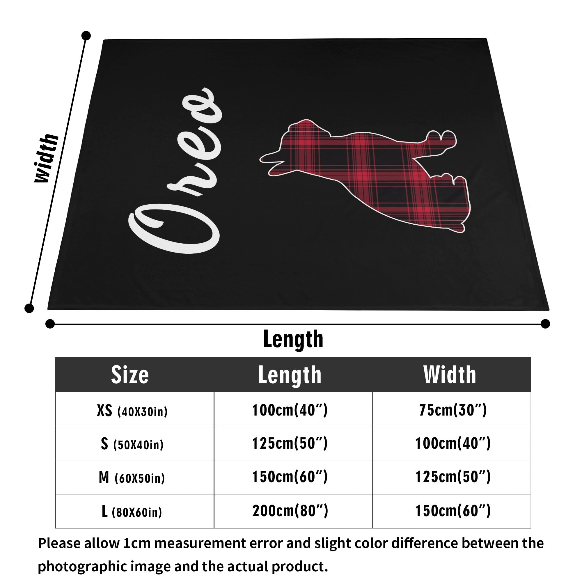 Personalized Boston Terrier Flannel Blanket - 4 Sizes - Red Plaid Dog Silhouette with Name