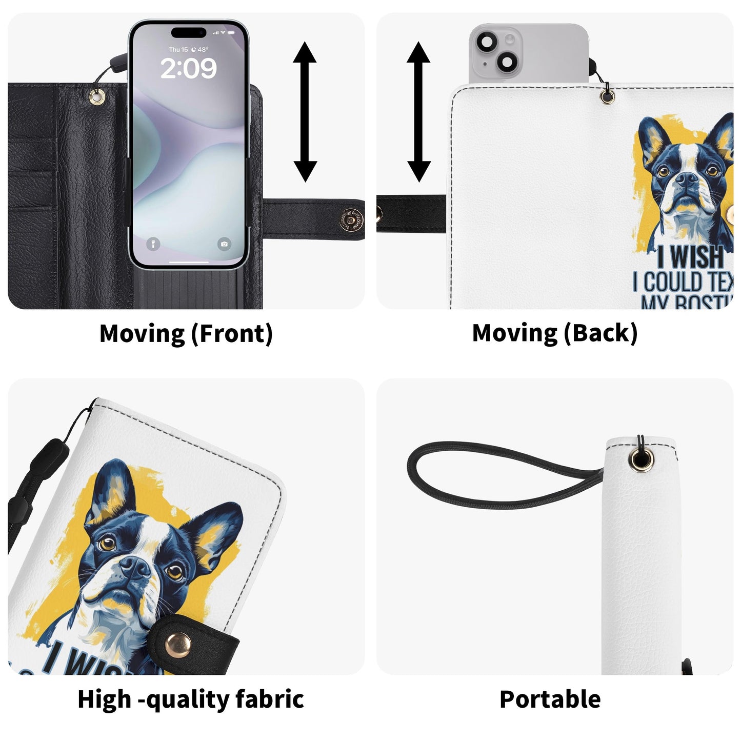 I Wish I Could Text My Bostie Phone Flip Case PU Leather Cover for Most Mobile Phone Models