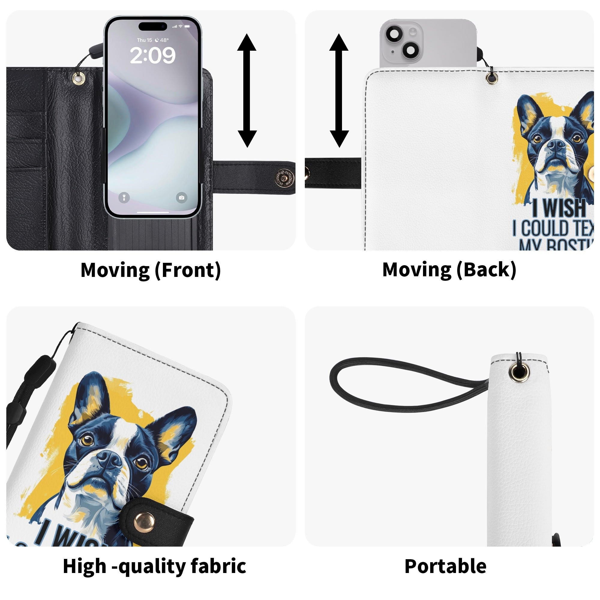 I Wish I Could Text My Bostie Phone Flip Case PU Leather Cover for Most Mobile Phone Models