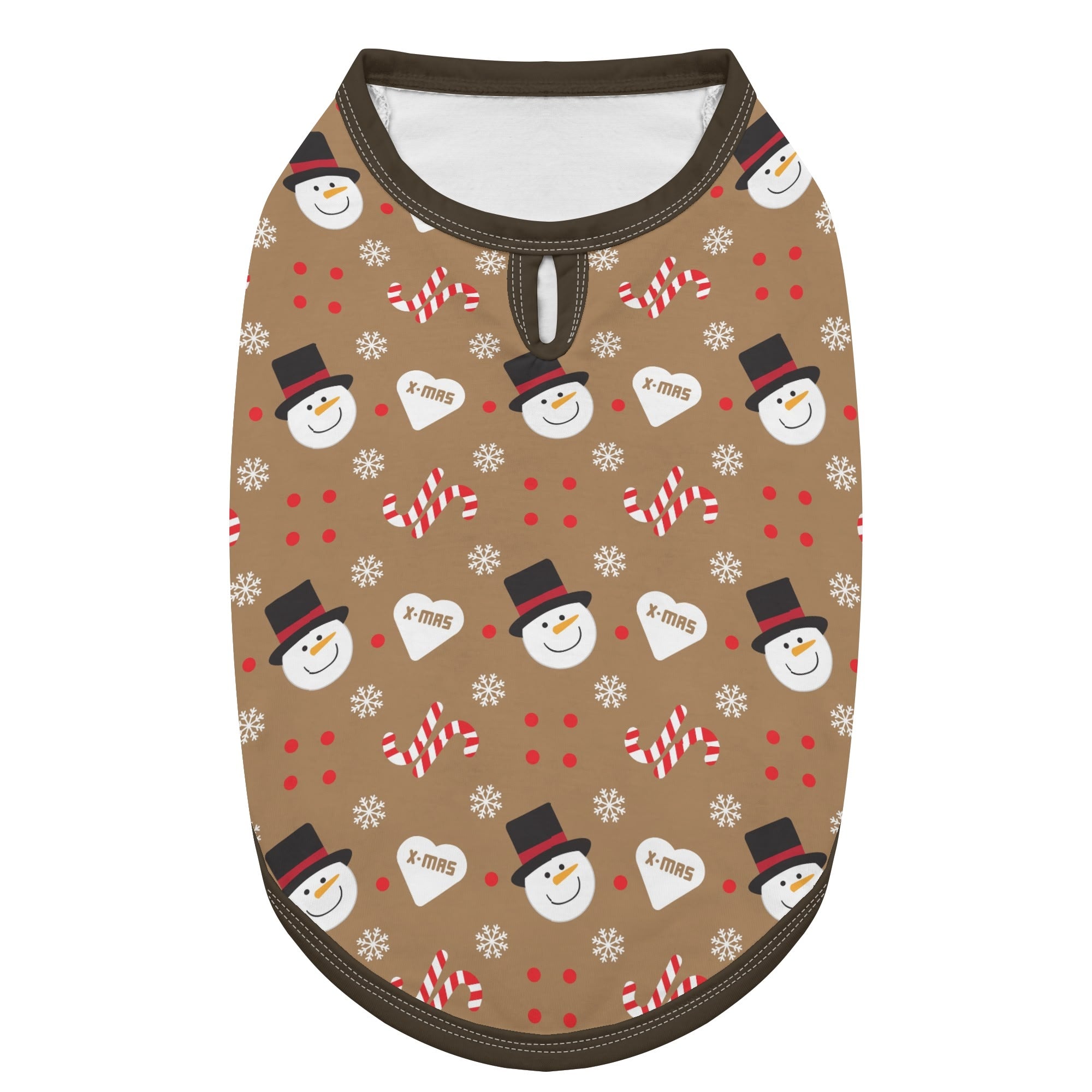 Festive Snowman & Candy Cane Dog Shirt - Brown