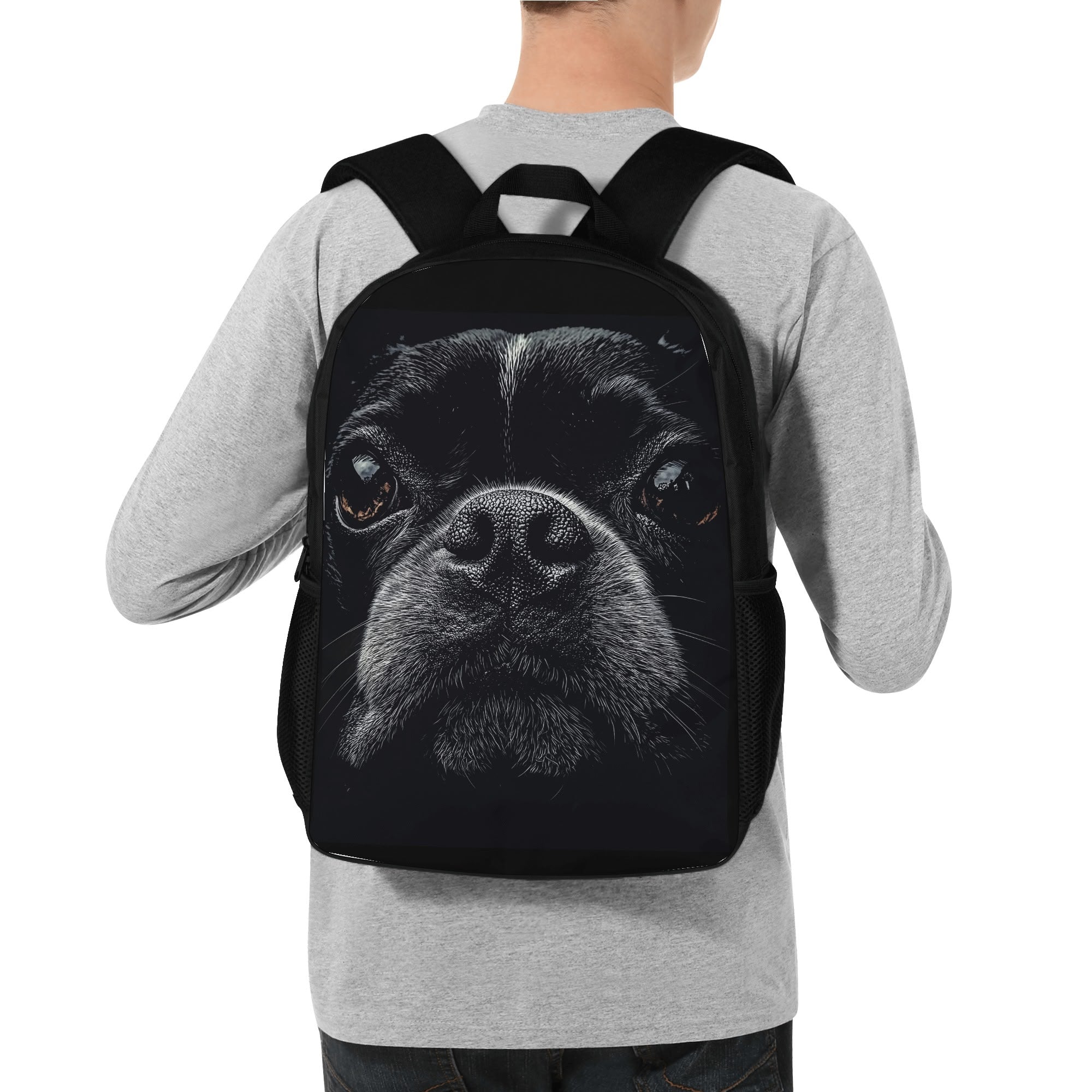 Boston Terrier Dog Face Closeup 17 Inch Laptop Backpack