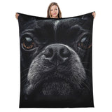 Boston Terrier Dog Face Closeup Flannel Blanket - 4 Sizes
