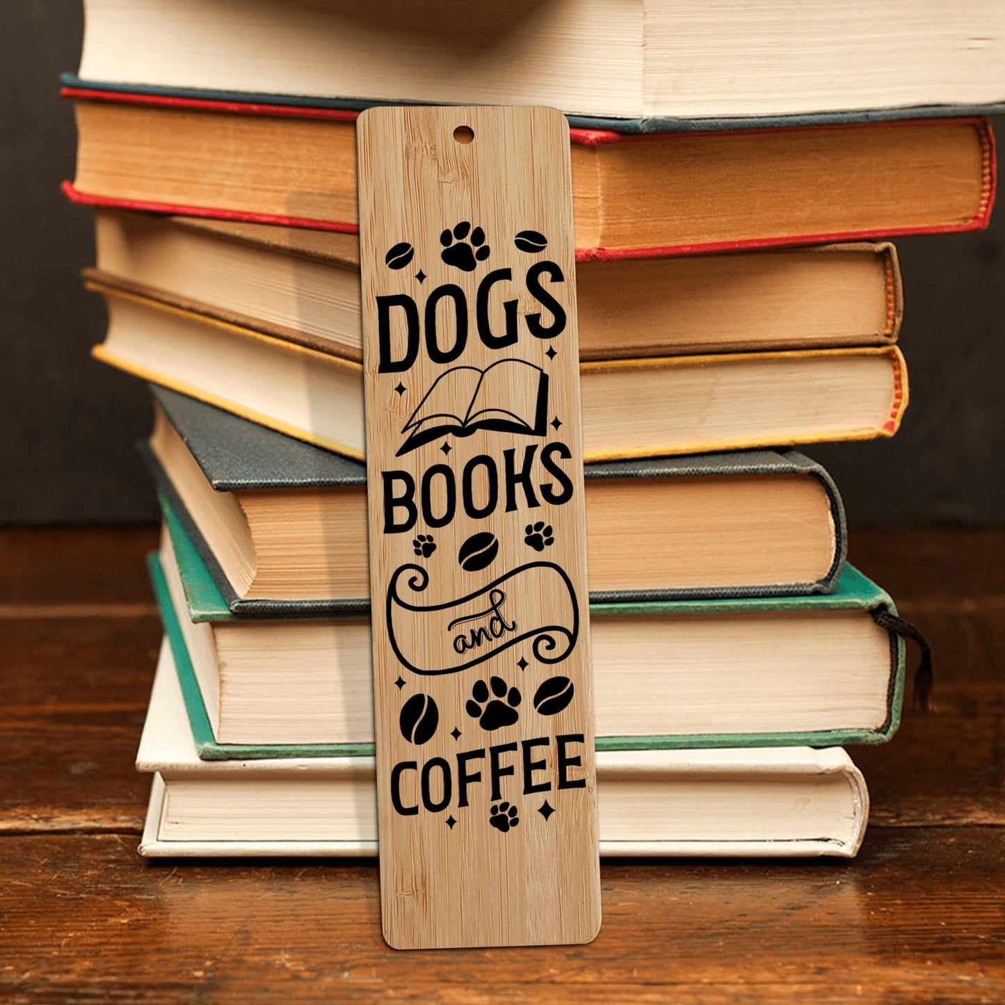 Dogs Books And Coffee Wood Bookmarks