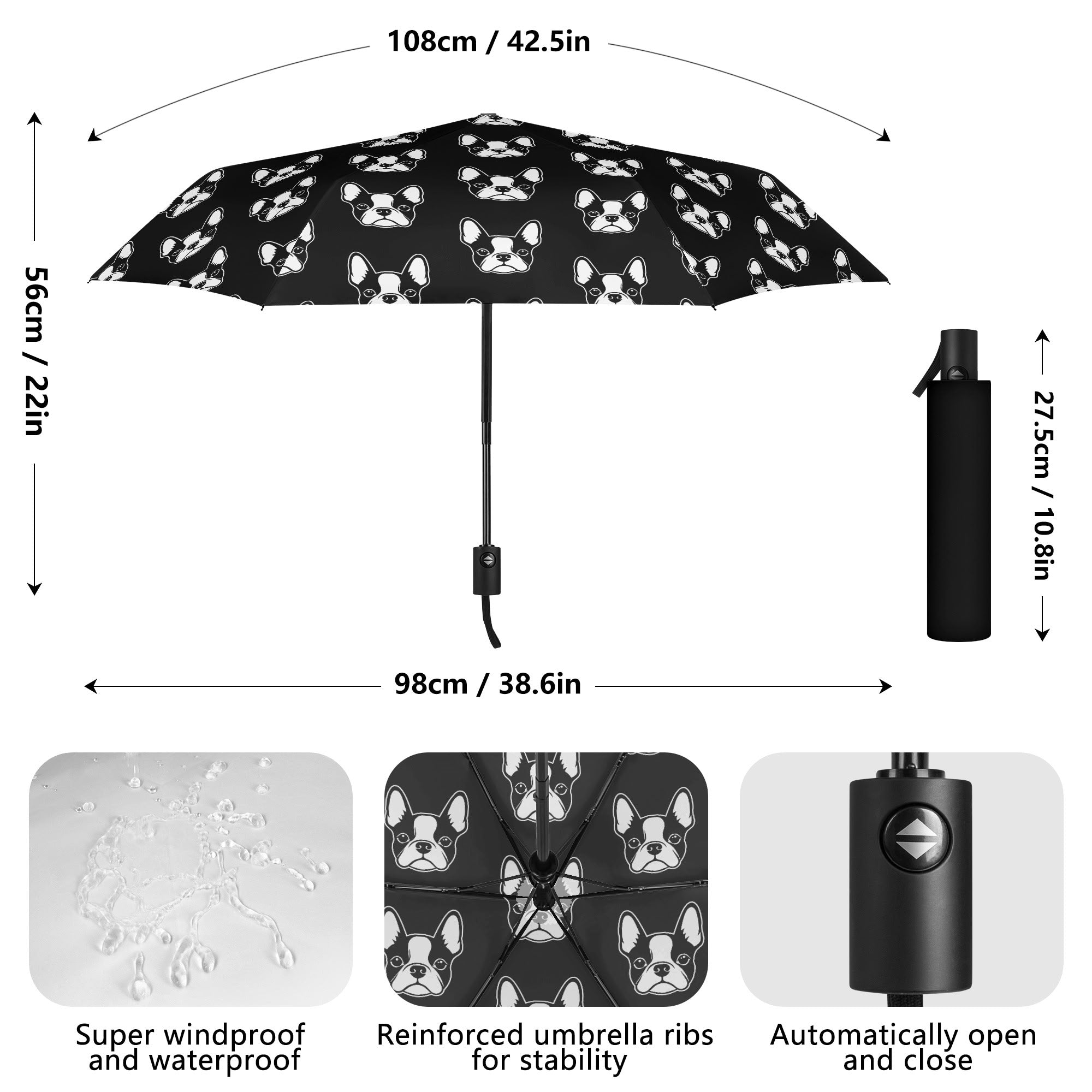 Bostie Faces Lightweight Auto Open & Close Umbrella
