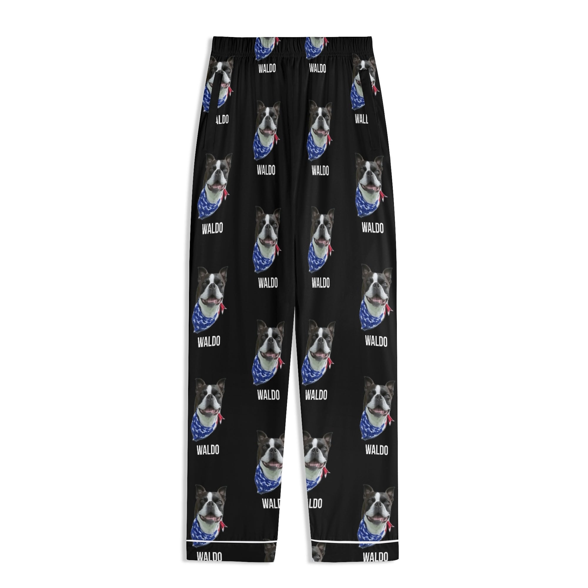 Custom Dog Portrait Unisex Long Sleeve Adult Nightwear Pajama Set Using Dog Photo and Name