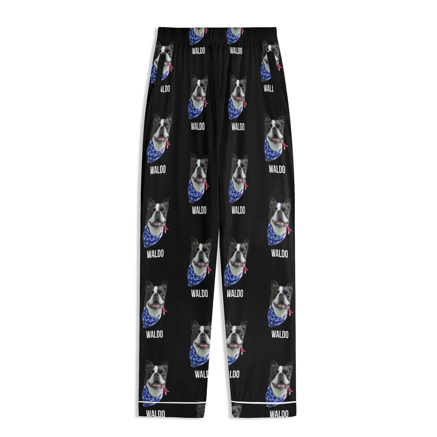 Custom Dog Portrait Unisex Long Sleeve Adult Nightwear Pajama Set Using Dog Photo and Name