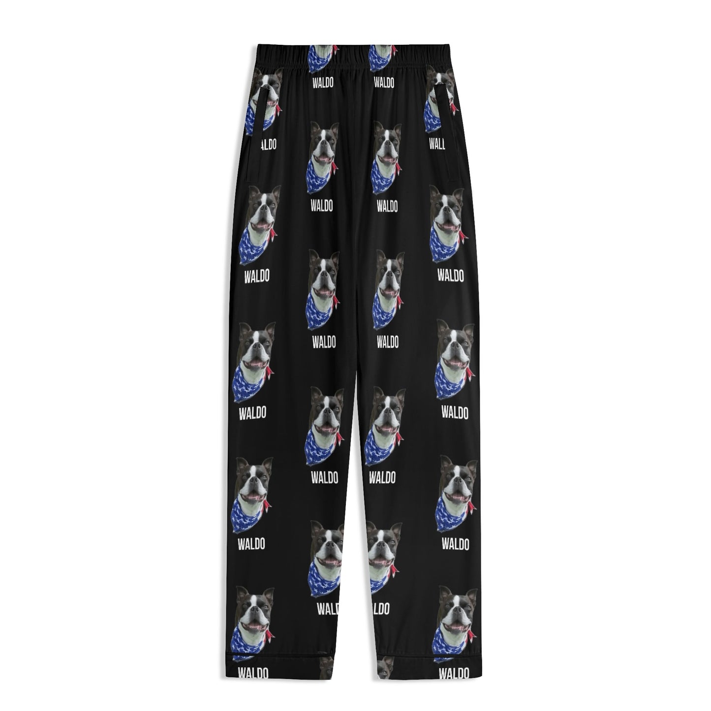 Custom Dog Portrait Unisex Long Sleeve Adult Nightwear Pajama Set Using Dog Photo and Name