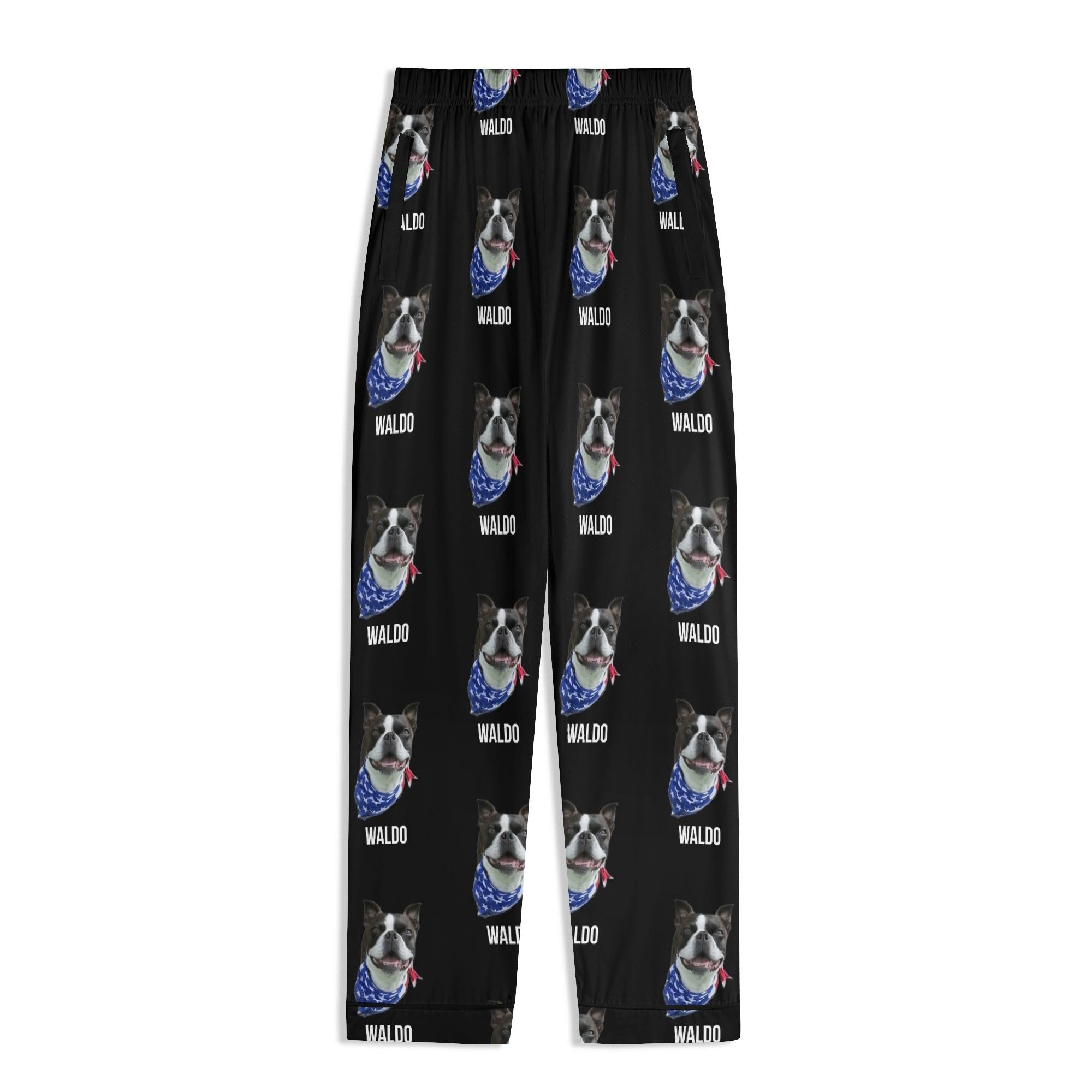 Custom Dog Portrait Unisex Long Sleeve Adult Nightwear Pajama Set Using Dog Photo and Name