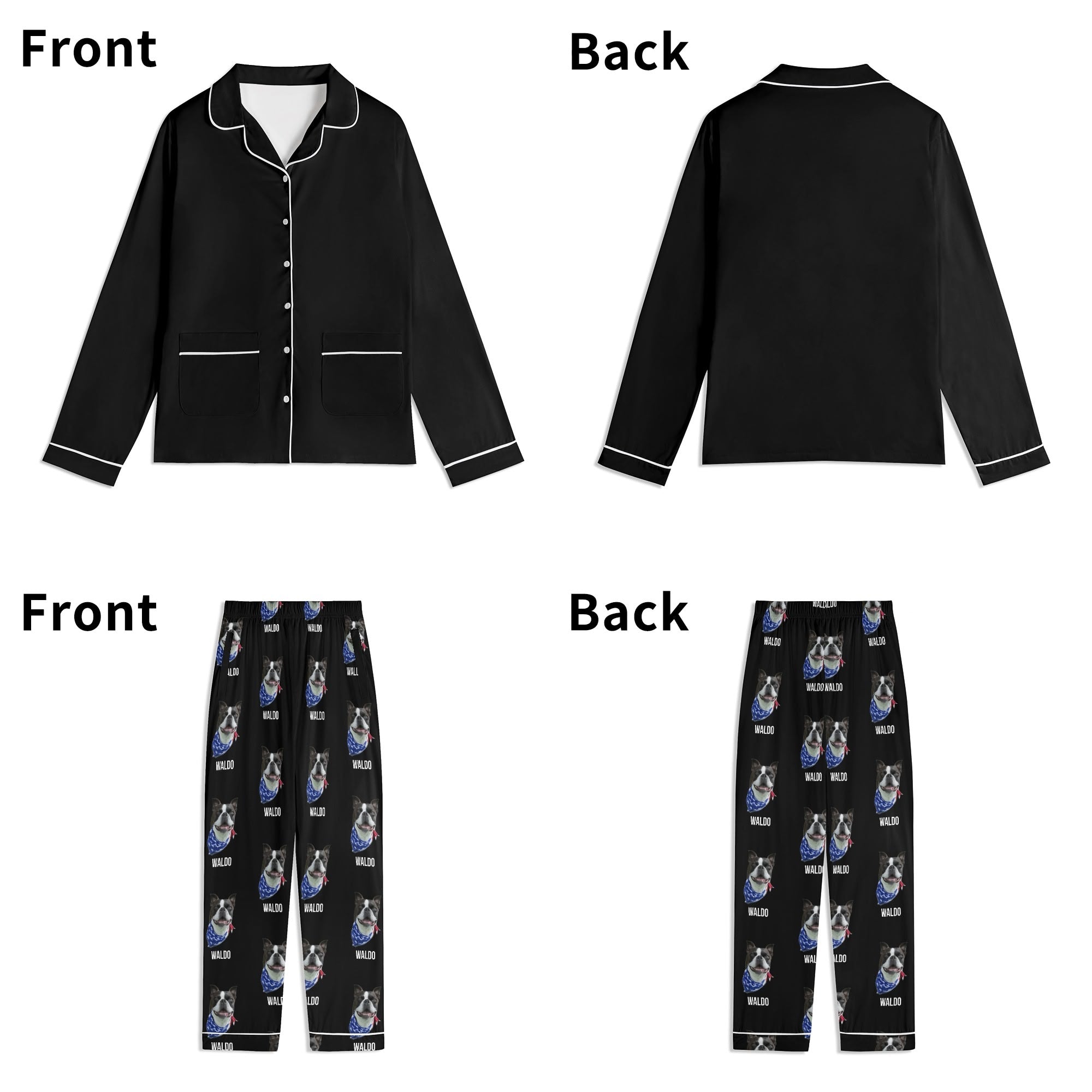 Custom Dog Portrait Unisex Long Sleeve Adult Nightwear Pajama Set Using Dog Photo and Name