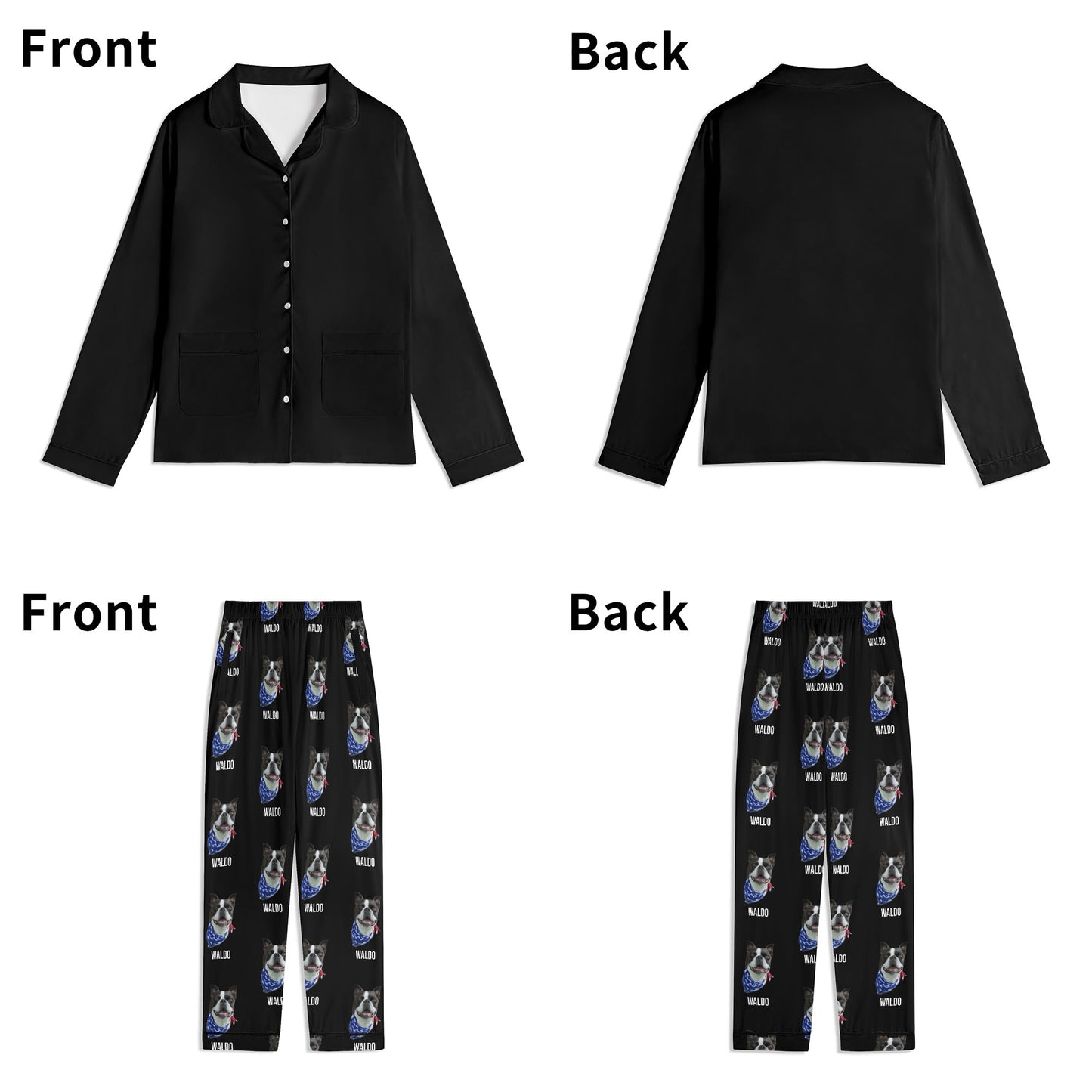 Custom Dog Portrait Unisex Long Sleeve Adult Nightwear Pajama Set Using Dog Photo and Name